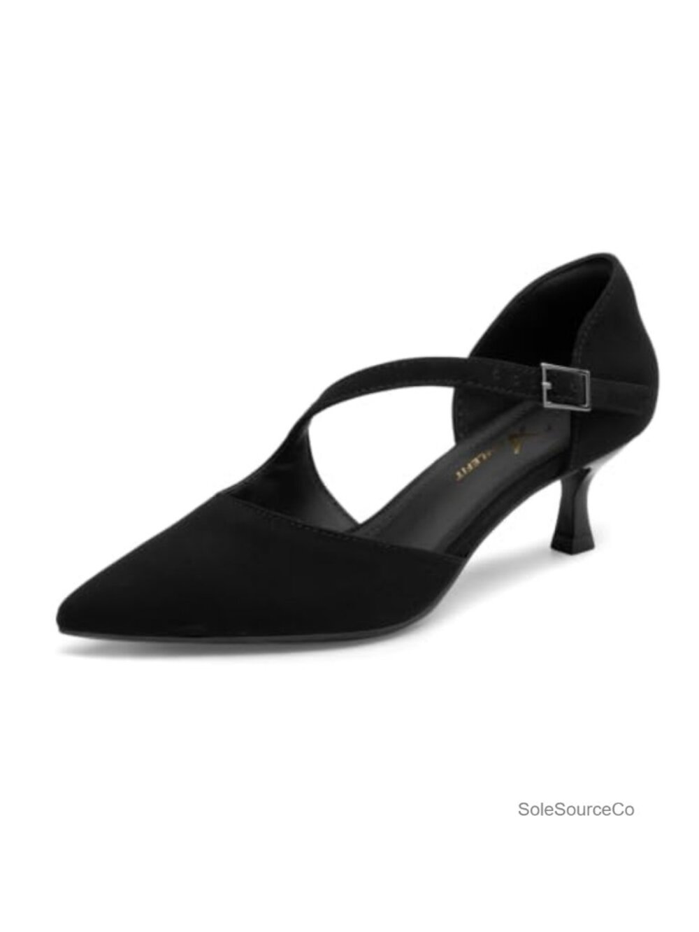 Women's Low Kitten Heel Pointed Toe Pumps with Ankle Strap